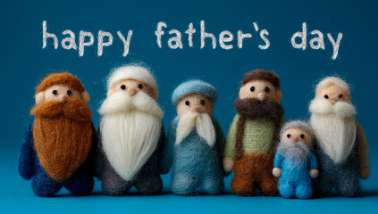 Whimsical handmade gnome figures with beards celebrating father s day on a blue background