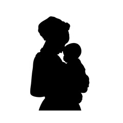 Monocolor vector of African mother holding child