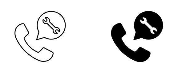 Phone and Support icon. Wrench  icon in Speech Bubble
