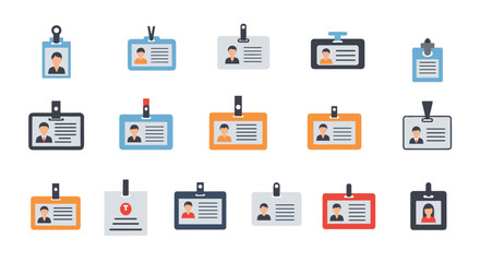 Colorful badge and id card icons in flat style for office and event design