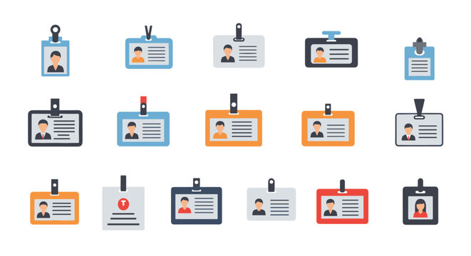 Colorful badge and id card icons in flat style for office and event design