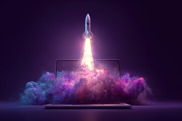 Rocket launching from a laptop screen