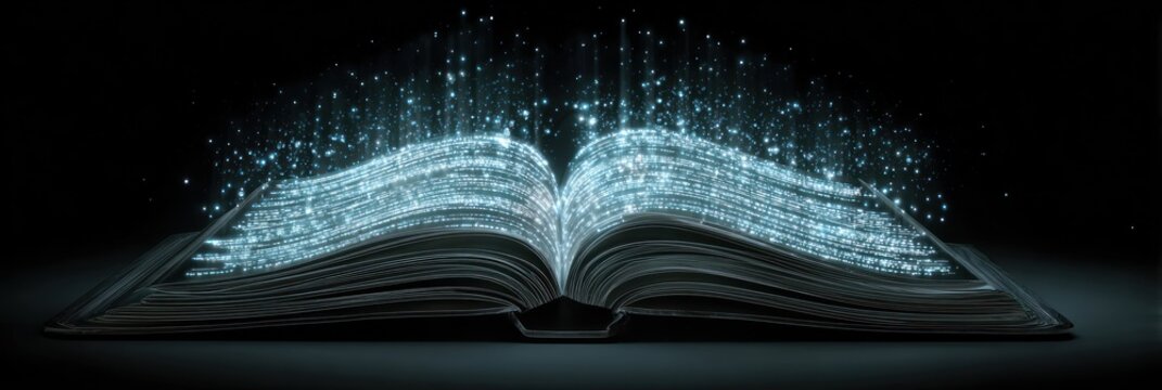 Open book with glowing particles