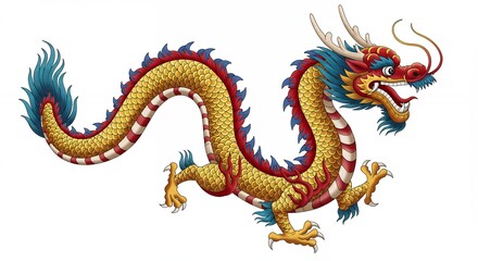 Fototapeta premium Mythical dragon illustration isolated on white background symbol of power and prosperity