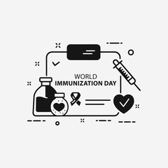 The flat design concept for World Immunization Day poster focuses on simplicity, elegance, and ease of recognition. Vector Sign for Banner, Logos, Labels and Icons.