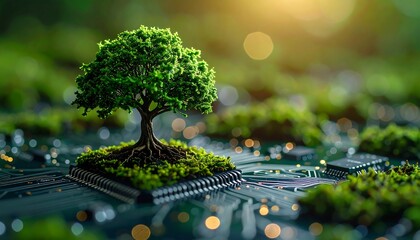 Fototapeta na wymiar Green tree on circuit board
