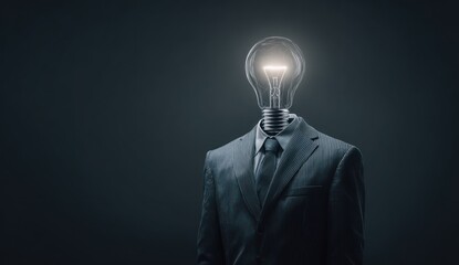 Businessman with a lightbulb head, dark background