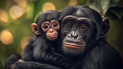 Naklejka premium Portrait of free wild chimpanzee. Wild Chimpanzee portrait
