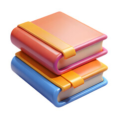 Stack of two stylized 3D books, one orange and pink, the other blue and orange, with yellow bands PNG isolated on transparent background