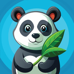 Panda Protection Colorful Vector Icon with Cute Panda Holding Leaf for Wildlife Conservation, Flat EPS Vector Icon on a Light Blue Background


