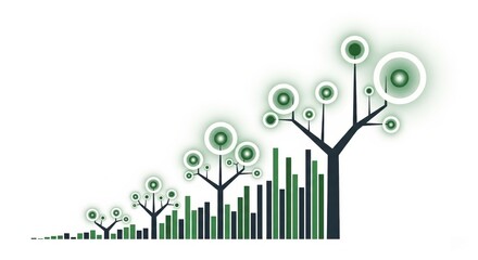 Sustainable business growth chart with growing trees illustration