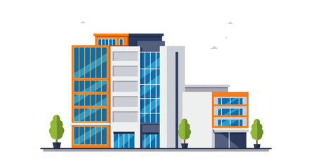 Modern urban building exterior with geometric architectural design in flat style