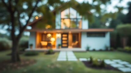 Modern house exterior evening blur