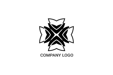 Obraz premium Modern floral type elegant stylized black and white floral logo. Minimalist, symmetrical, four-petal flower; perfect for branding, logos, t - shirt and sophisticated print or web design projects .