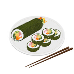 Vector Illustration Logo Clipart Korean Seaweed Rice Roll with Gamtae or Gamtae Gimbap