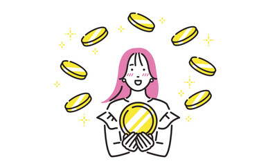 コインを持つ若い女性