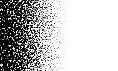 Isolated black triangles elements on overlay transparent background. Black and white dissolve halftone grunge effect. Vector Illustration