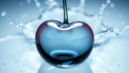 Obraz premium Close-Up of a Dark Blue Cherry Being Dropped into Water