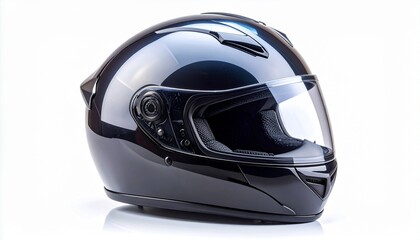 Fototapeta premium Protective motorcycle helmet with glossy finish secure safety gear isolated on white background 