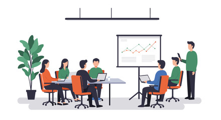 Business meeting with presentation in modern office setting