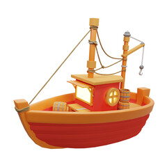 A red fishing boat - 3D illustration