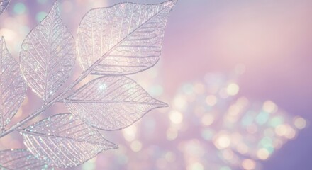 Sparkling Glitter Leaves in Soft Bokeh Light Effect
