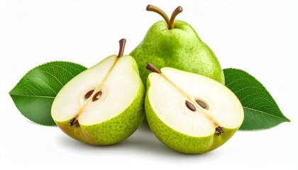 Fresh juicy pear with green smooth skin healthy organic fruit isolated on white background
