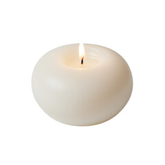 White floating candle with a lit wick isolated on transparent background
