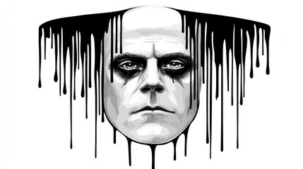 Monochrome portrait, dripping black lines