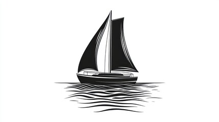 Monochrome sailboat on wavy sea
