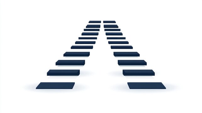 Two parallel rows of dark rectangular steps, angled towards a central vanishing point, on a white background