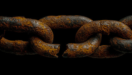 Fototapeta premium Close up macro shot of a rusty metal chain with a dark background showing texture and detail