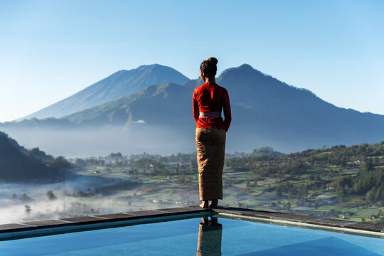 Rear view of a Balinese women in Kintamani, Bali, Indonesia
