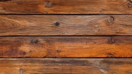 Fototapeta premium Rustic brown weathered wood texture background with natural grain patterns and knots on old horizontal planks