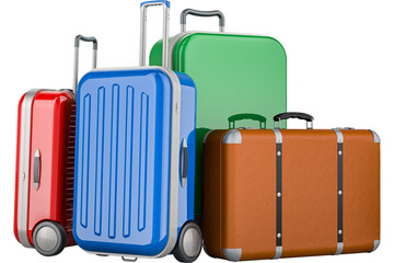 Luggages and suitcases. Travel concept, transparent background