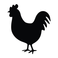 Black rooster silhouette vector illustration for farm animal graphics and poultry designs template