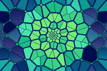 Vector geometric hexagon pattern mosaic in seamless blue green tones decoration backdrop