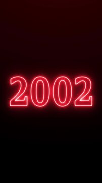Futuristic glowing neon light 2002 text. Animated text 2002 neon glowing with reflection, Glowing neon number text background.