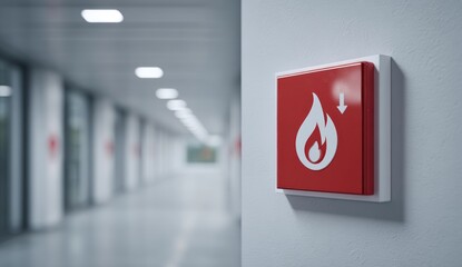 Fire safety sign on a wall in a modern hallway