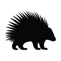 Porcupine silhouette vector illustration, rodent with quills, wildlife animal graphic design element