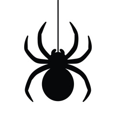 Black spider hanging halloween decoration spooky arachnid insect creepy crawly silhouette vector art