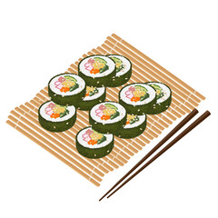 Vector Illustration Logo Clipart Gamtae Gimbap or Gamtae Kimbap on a Bamboo Roll
