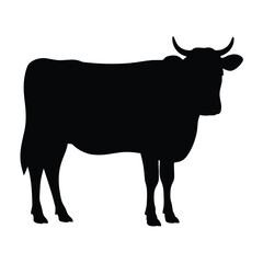 Black cow silhouette vector illustration for farm animals livestock and dairy cattle design projects