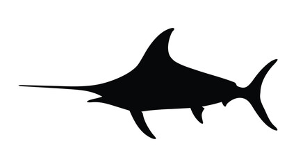 Black marlin silhouette vector illustration for fishing logo design and ocean wildlife concept art use