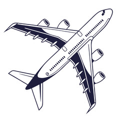 Stylized line art illustration of a modern jet airplane in flight viewed from above