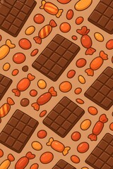 seamless chocolate bars and candy pattern illustration