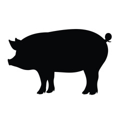 Isolated black pig silhouette vector illustration farm animal swine livestock pork mammal domestic animal art design graphic