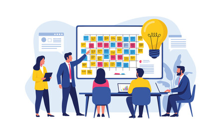 Business team collaborating strategizing project planning meeting session