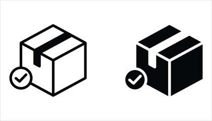 Package delivered confirmation icon set. Package with checkmark icon. Verified or successfully delivered package. Vector illustration for web design.