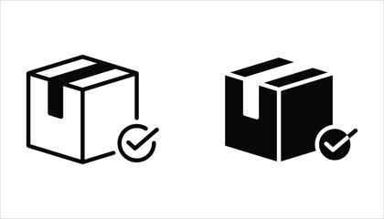 Package delivered confirmation icon set. Package with checkmark icon. Verified or successfully delivered package. Vector illustration for web design.
